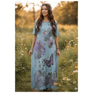A Rare Bird Butterfly & Flower Patchwork Maxi Dress